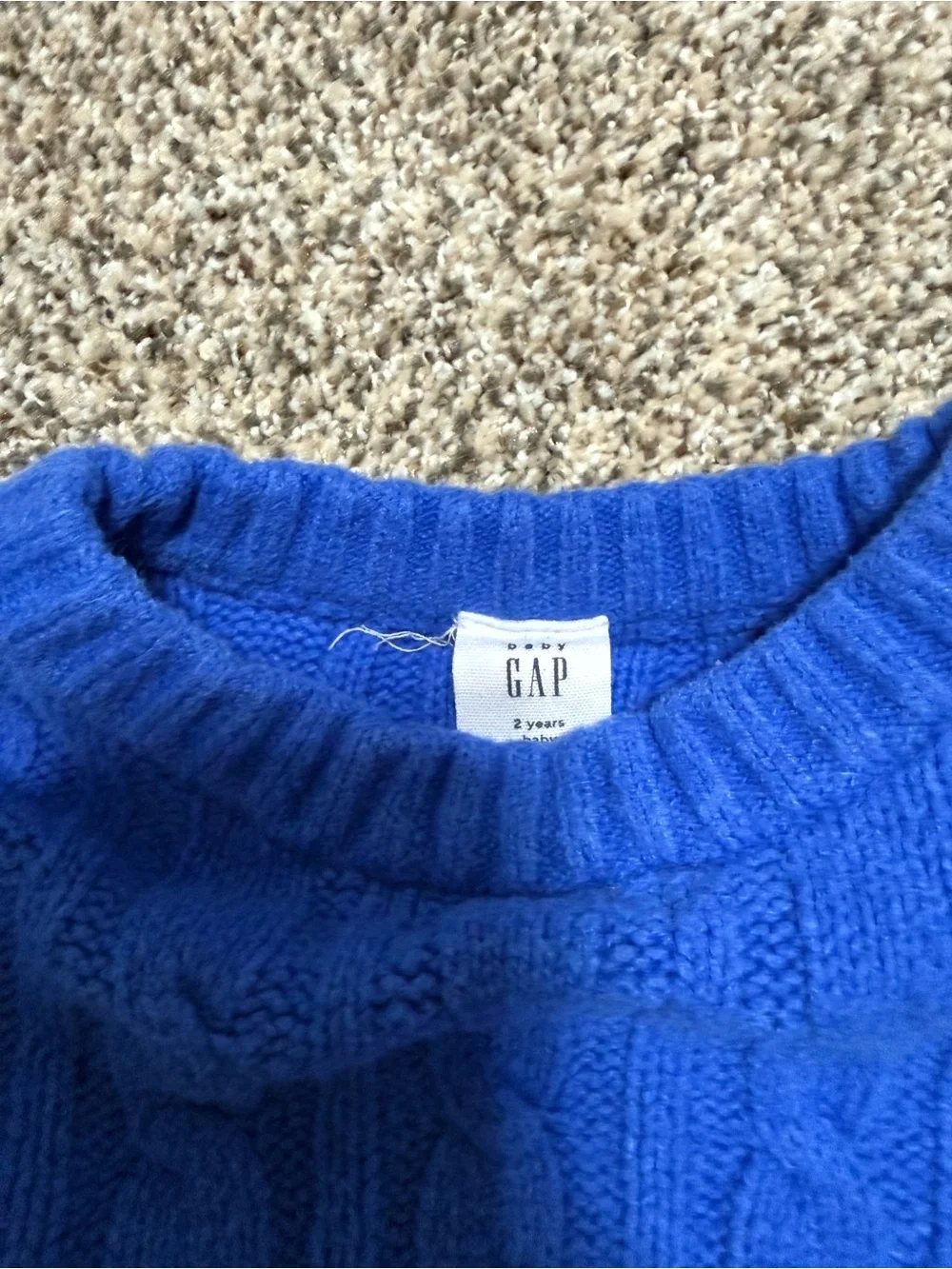 BABY GAP Blue Cable Knit Sweater with Bear Patch 2T